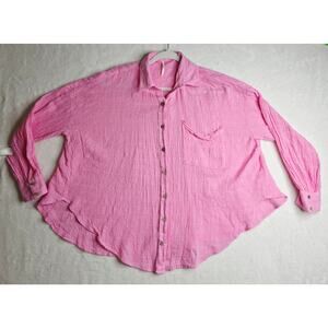 Free‎ People  Sm Pink Gisabelle Buttondown Flare Baggy shirts. Boho. Relaxing